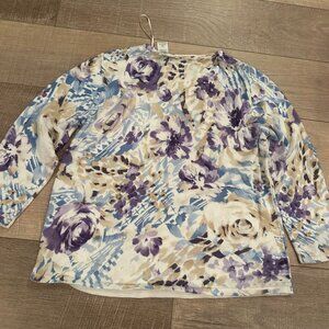 ALFRED DUNNER MEDIUM PETITE WOMENS PURPLE WHITE SHIRT RHINESTONES